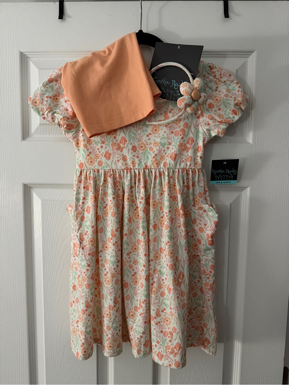 Cynthia Rowley Peach & Mint Floral Cotton Dress with Headband and Shorts
